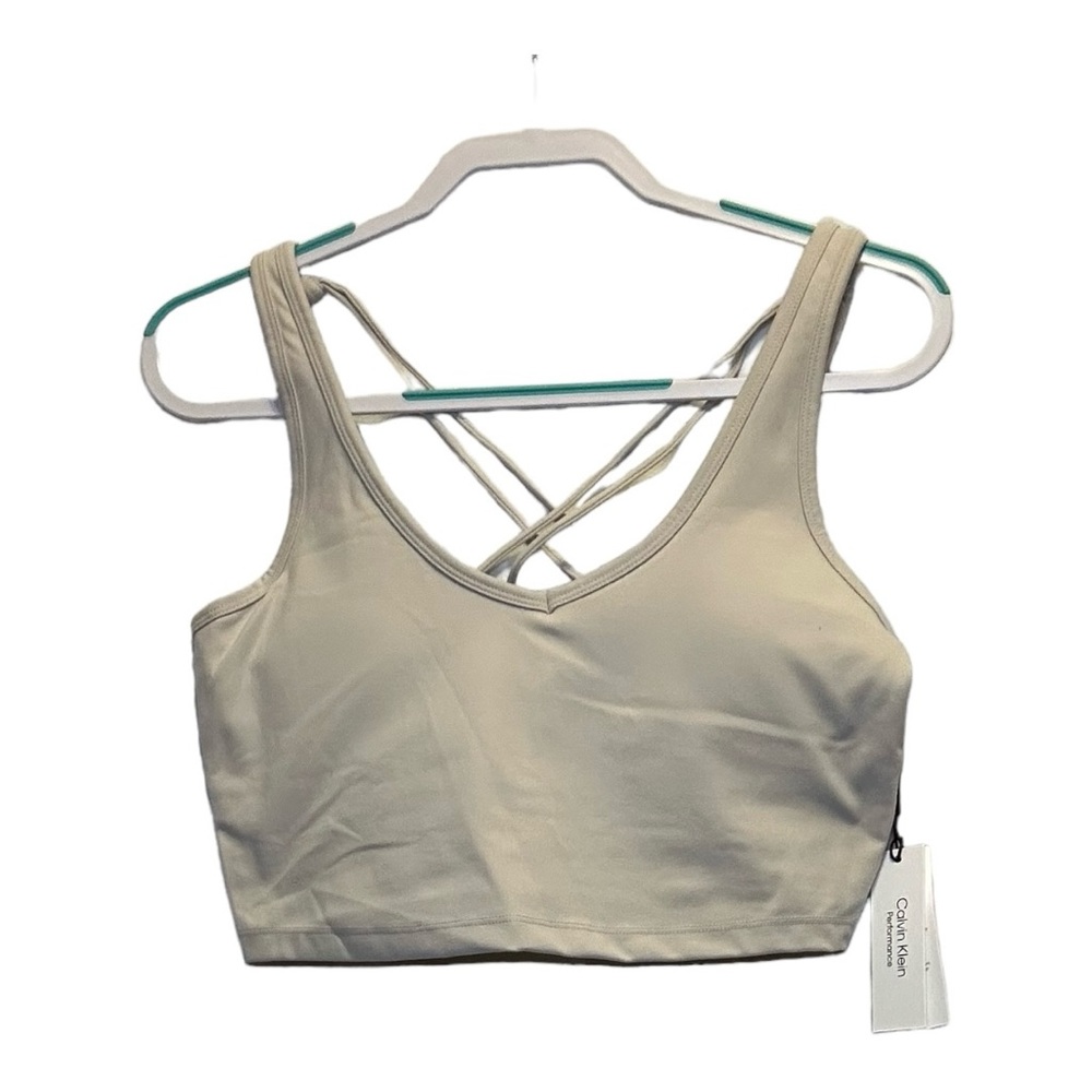 NWOT Calvin Klein Performance Top Sports Bra Tan Crop Large
